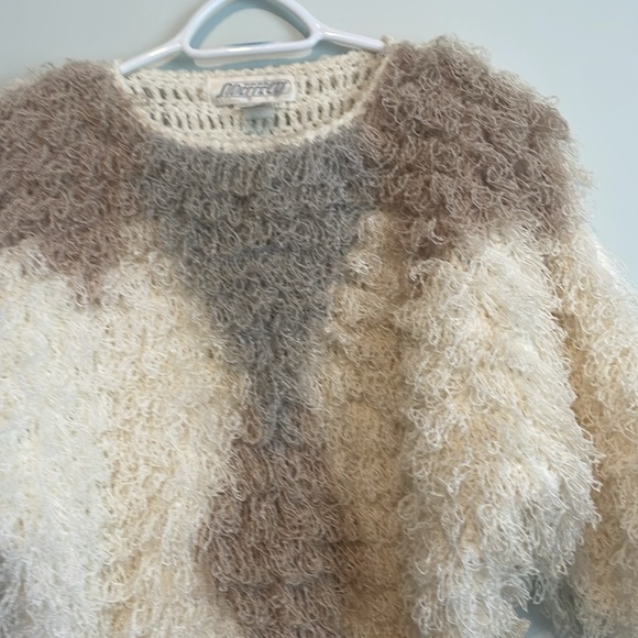 Sideffects Hand Crochet Ivory Tan Gray Pullover Sweater, Vintage, Size M - Picture 8 of 8